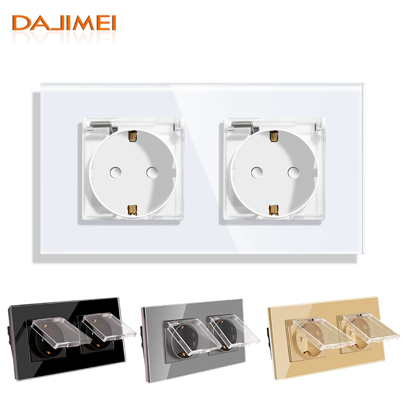 

DAJIMEI EU Standard Double Waterproof Sockets Electric16A Wall plug Socket White Crystal Panel Electrical Outlets 110V - 250V