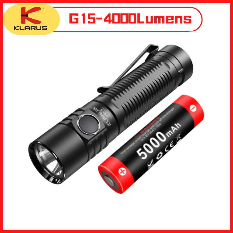 KLARUS G15 High-Powerful LED Flashlight XHP70.2 LED max 4000 Lumen USB Rechargeable With 21700 5000mAh Battery Troch Lantern