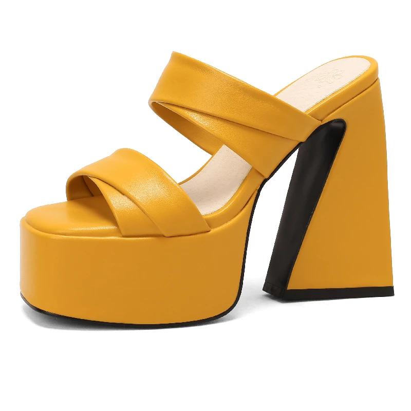 

Super High Slippers Heel Height 14cm Women Shoes Plus Big Size 46 Women Slippers Square Heel Platform 4cm Slippers