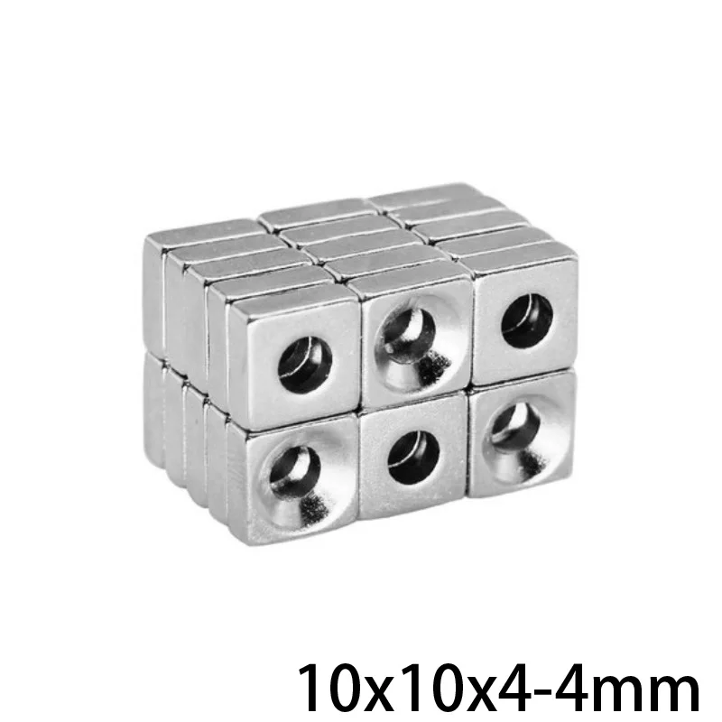 

10~100PCS 10x10x4 mm Hole 4mm Rare Earth Neodymium Magnets Countersunk Powerful Magnetic Magnet 10x10x4-4 Block Magnet 10*10*4-4