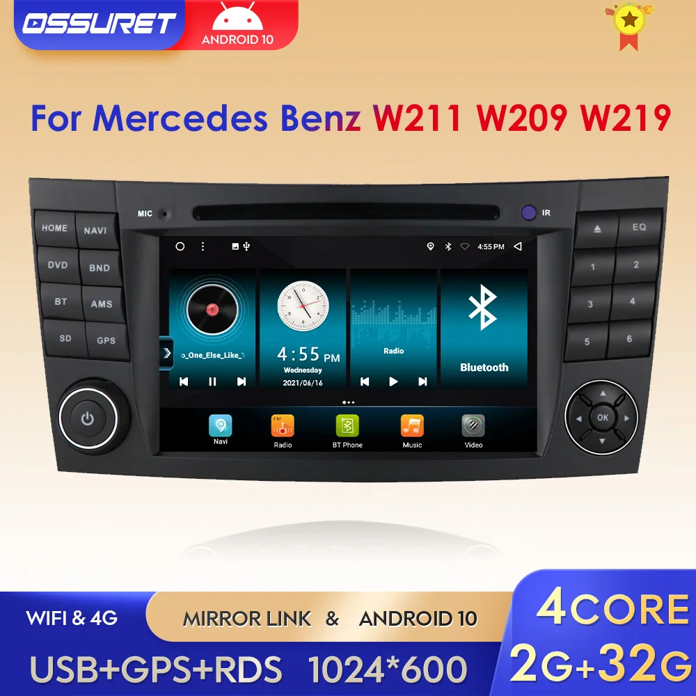 Магнитола для Mercedes-Benz W211 CLK W209 CLS W219 W463 Android BT |