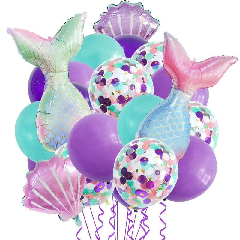 

Mermaid Party Balloons Disposable Tableware Set Kids Girl Little Mermaid Birthday Decoration Favor Helium Air Globos Baby Shower