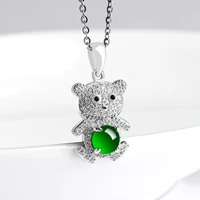burmese jade bear pendant green fashion accessories necklace jadeite luxury natural men man choker 925 silver emerald gift