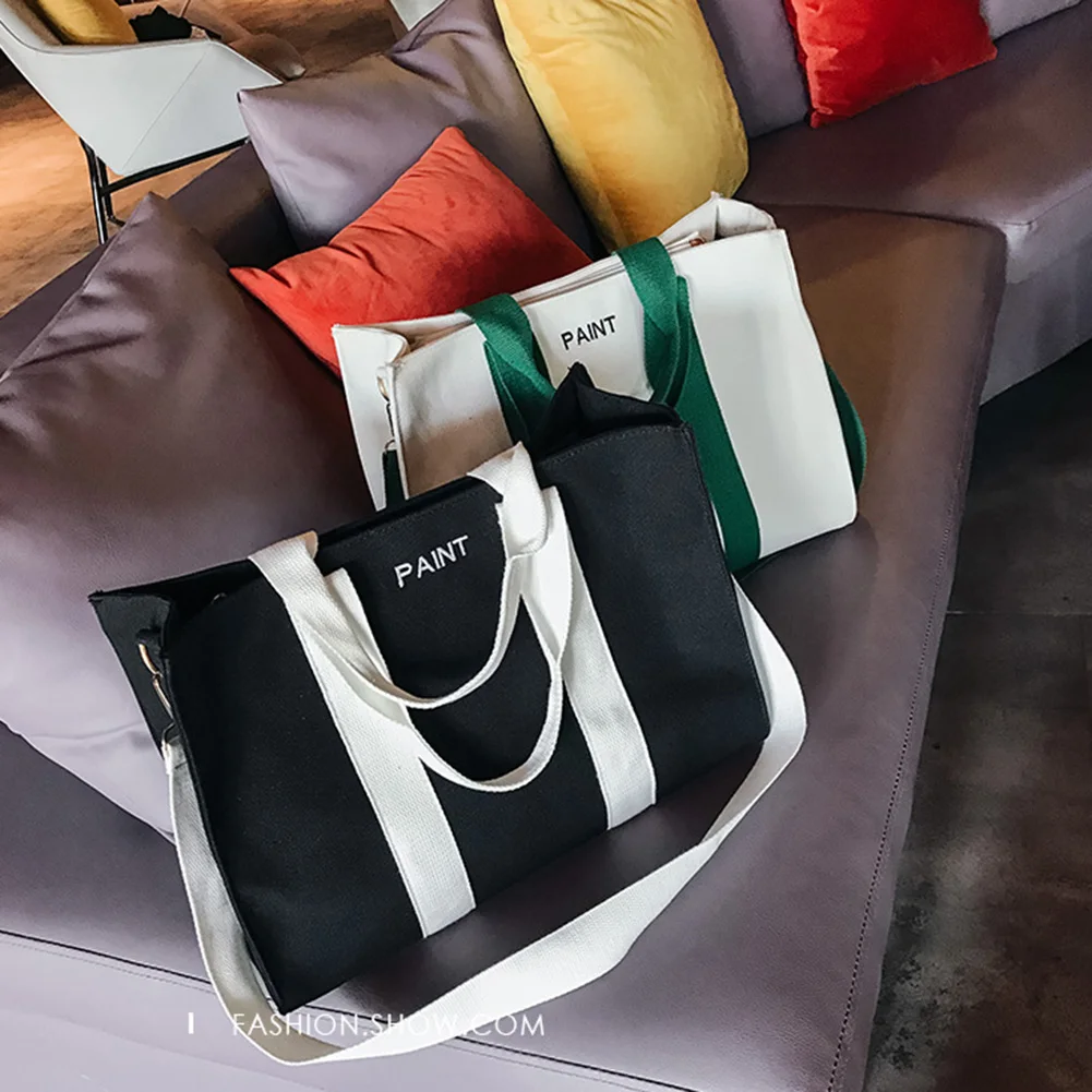 

Large Capacity Canvas Tote Women Splicing Office Ladies Crossbody Shoulder Bag for Ladies Outdoor Shopping Travel