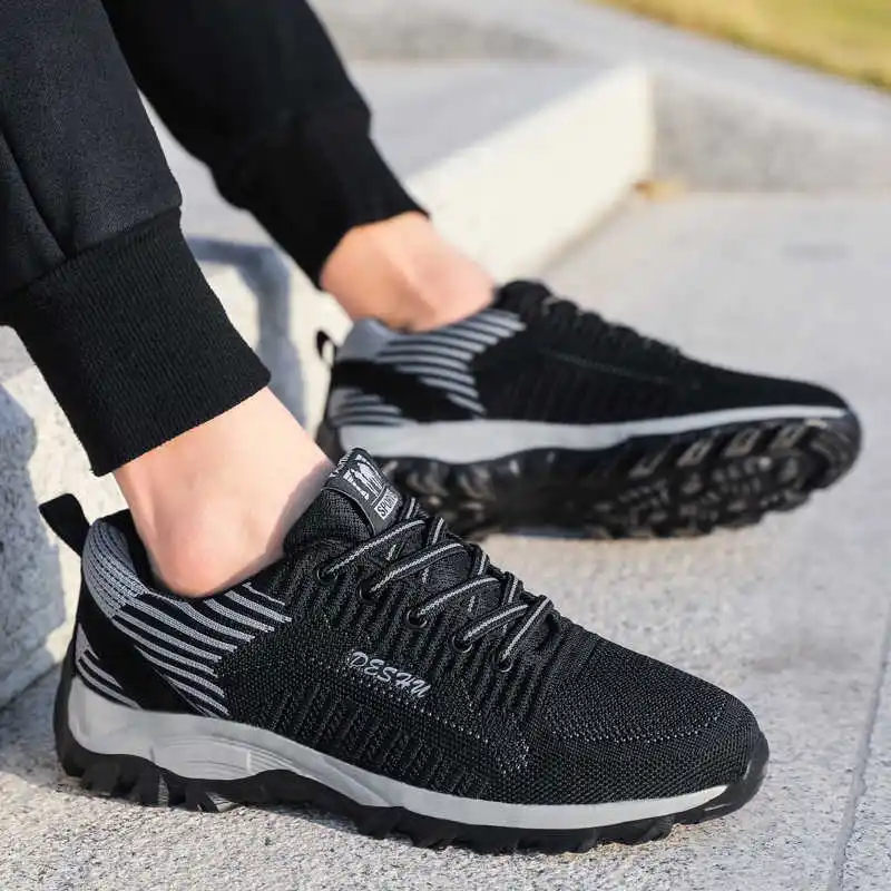 

Fly Weaving Men's Sneakers Lace Up Slip Resistant Sport Shoes Male Low Top Running Shoes Platforms Sports Shoes for Men 172D