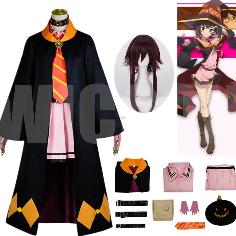 

Megumin Cosplay Costume Wig Anime KonoSuba Cosplay Witch Outfit Uniform Cloak Hat Arch Wizard Crimson Demons Arue Yunyun Women