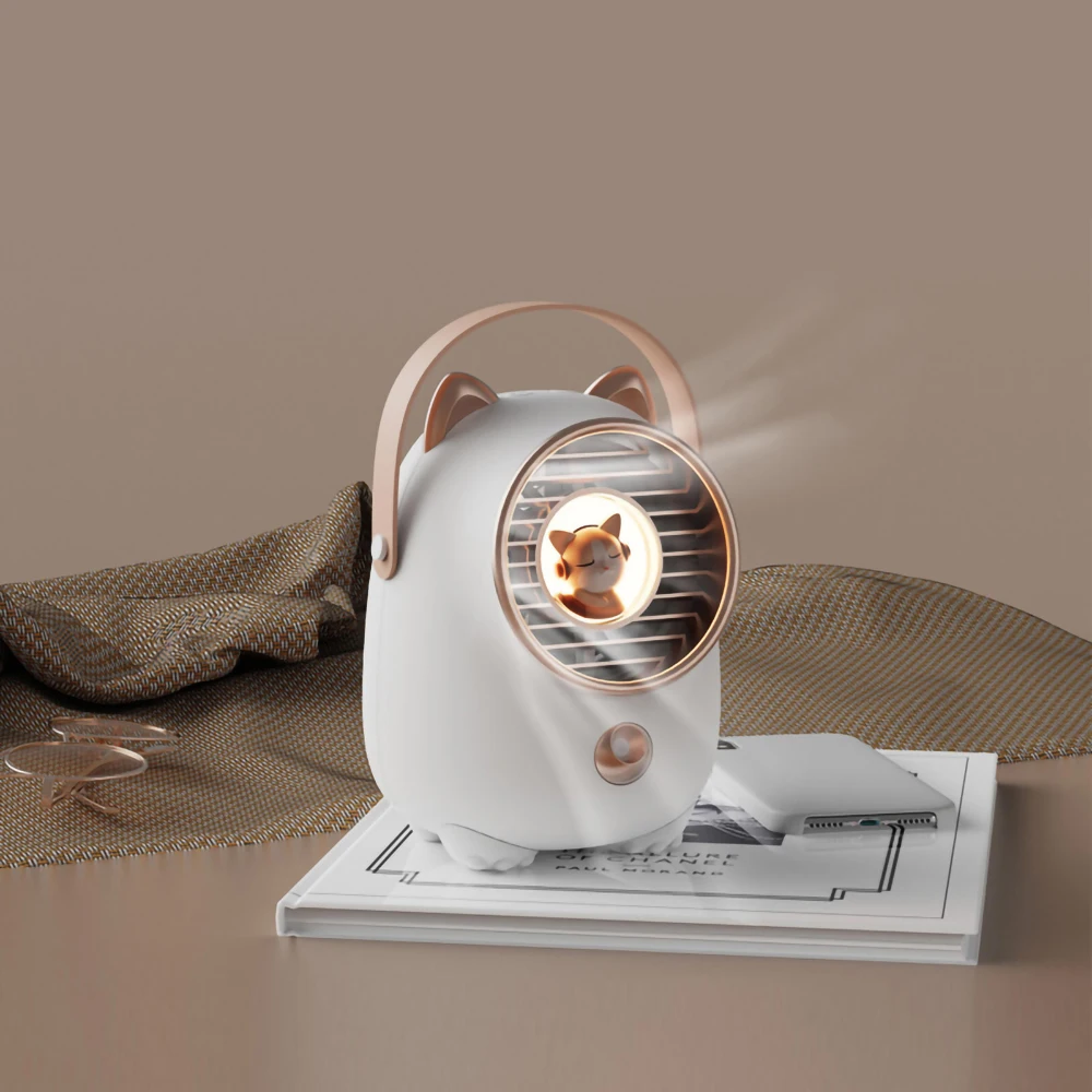 

USB Cute Pet Water Cooling Fan Summer New Desktop Humidifying Spray Small Fan Mute with Warm Light Air Conditioner Air Cooler