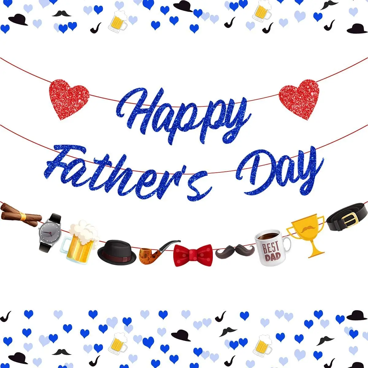 

Cheereveal Happy Father's Day Banner Fathers Day Party Decorations Blue Glitter Banner Garland for Father’s Day Party Decoration