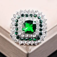 luxury women gold color ring fashion natural green emerald glass filled ring wedding jewelry for women gift accessories jewelry