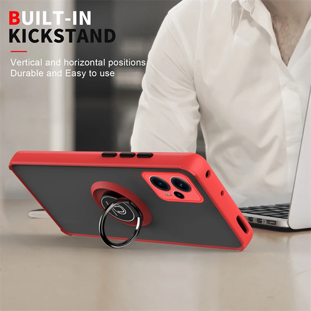 Противоударный армированный матовый чехол для Xiaomi Poco F5 5G магнитный держатель