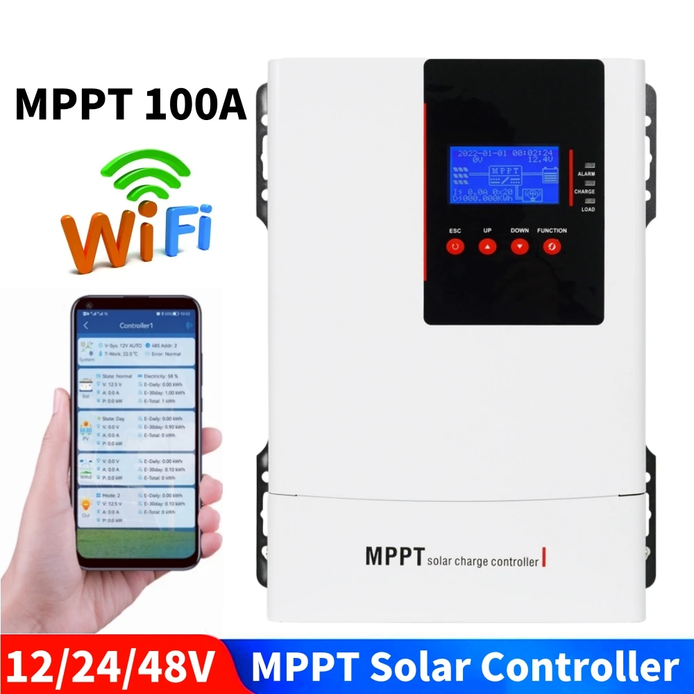 80A 100A WiFi MPPT Контроллер заряда солнечной энергии 150 В постоянного тока Регулятор