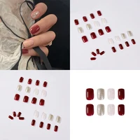 fake nails japanese style cherry red glitter short ballet full coverage fashion nail decoration nail supplies for professionals