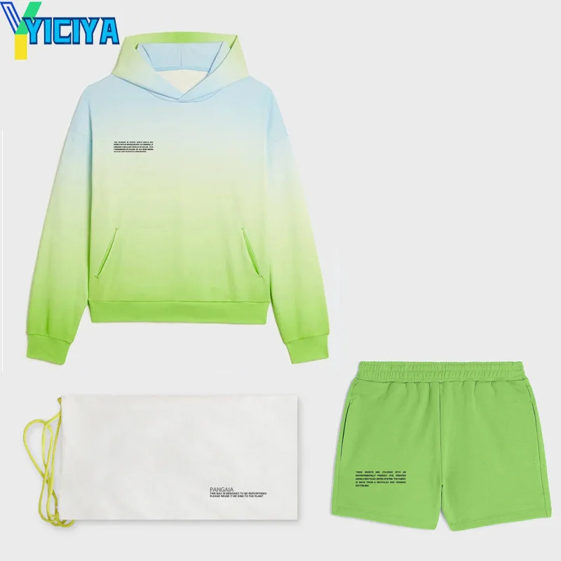 YICIYA Autumn Women's Tracksuit Suit Joggers Green Gradient Hooded Sweatshirt And Shorts Two Peice Sets Female Hoody Suit 2022
