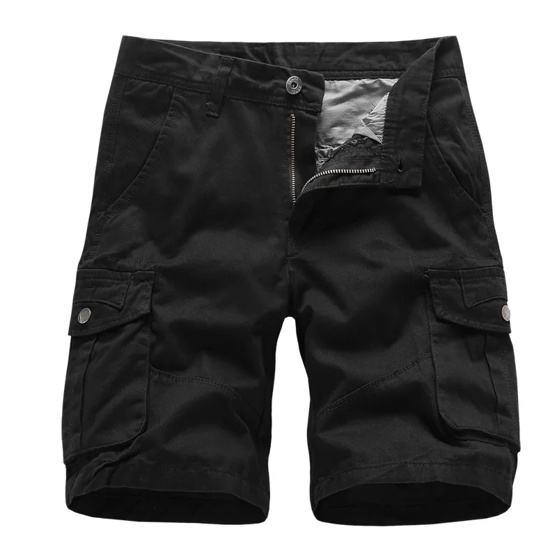 

2023 Korean Summer Men's Cargo Shorts Casual Cotton Short Pants Sport Solid Color Knee Length Shorts Male Multi-Pocket Military