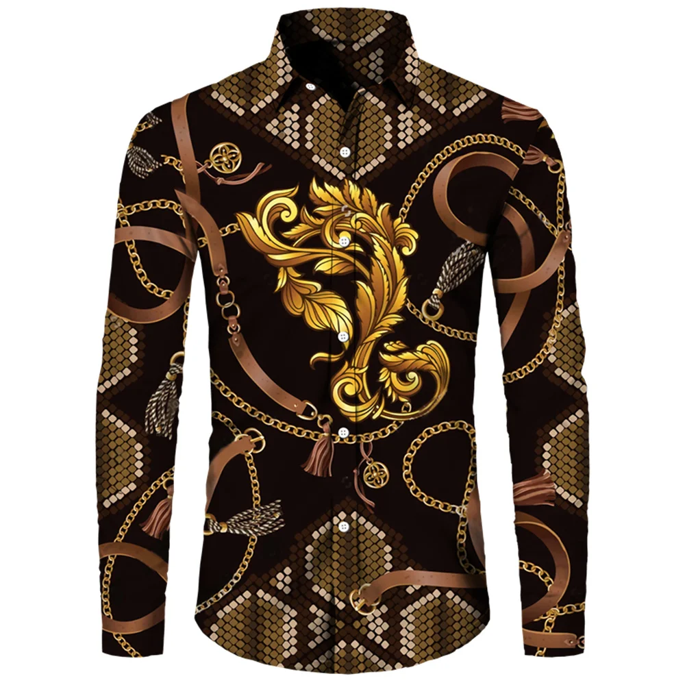 

2022 Autumn New Fashion Cool 3d Digital Printing Luxury Men's Shirts Casual Long Sleeve Turndown Collar Tops for Men Clothes