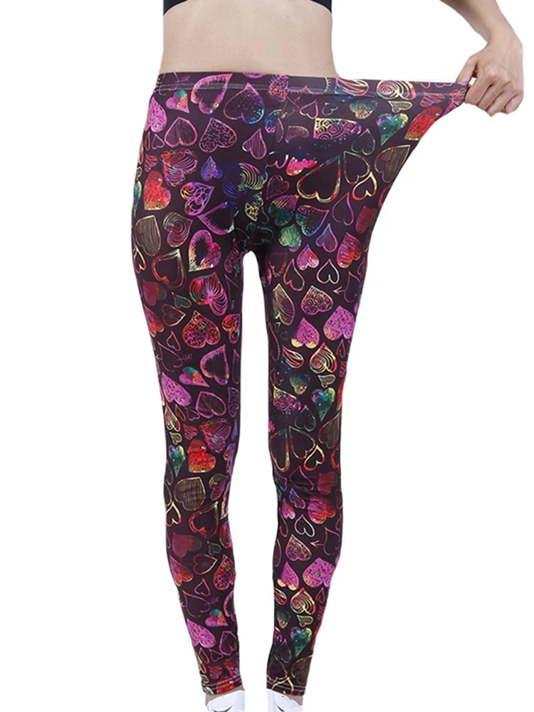 

YRRETY Workout Pants Leggins Mujer Gym Trousers Women Summer Elastic 2022 Colorful Love Printing Fashion High Waist Soft Sports