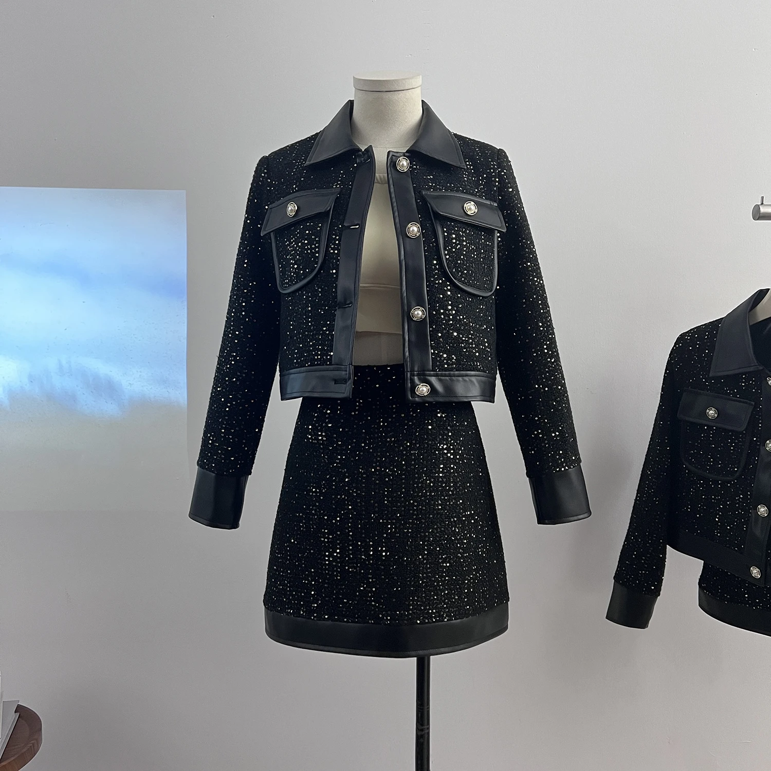 Женский комплект из 2-х предметов винтажный твидовый пиджак с блестками и