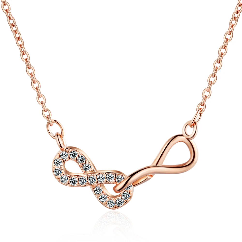 

925 Sterling Silver Necklace Flash Diamond Double Infinity Pendant Female Simple Clavicle Chain Wedding Jewelry Gift