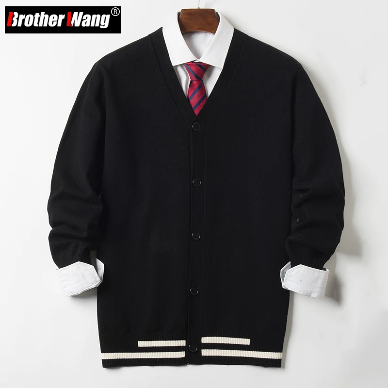 

Plus Size 6XL 7XL 8XL Autumn Men's Knitted Cardigan Sweater Fashion Black Loose Contrast Color Knitted Jacket Male Brand Clothes