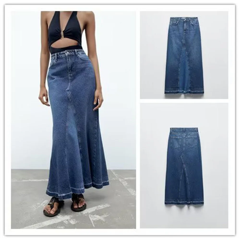 

New fashion casual women's all-match temperament high waist asymmetric half-length denim dress