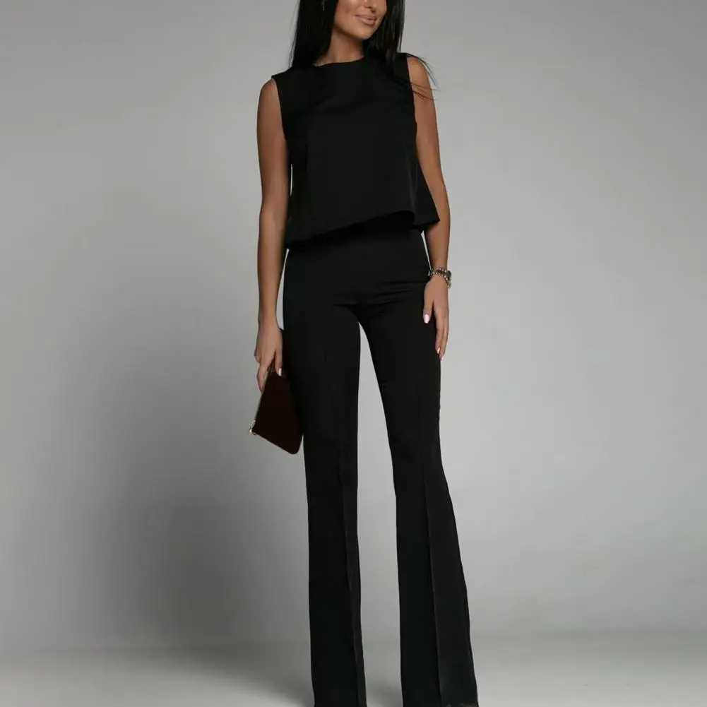 

2Pcs/Set Women Shirt Stretchy Flare Pants Sets Autumn Solid Color Slim Backless Lace Up Tracksuit Sets conjunto de calça e blusa