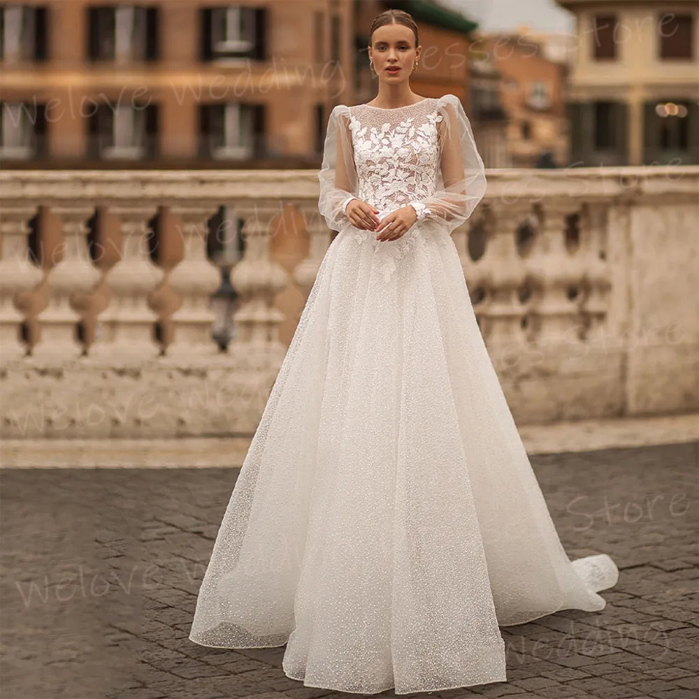 Женское свадебное платье А-силуэта кружевное невесты с длинными рукавами и