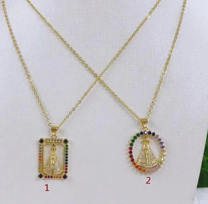 

Женское Ожерелье с кулоном, овальное ожерелье с кулоном Девы Марии, покрытое золотом, с фианитами, украшение для вечерние ринки, дня рождени...