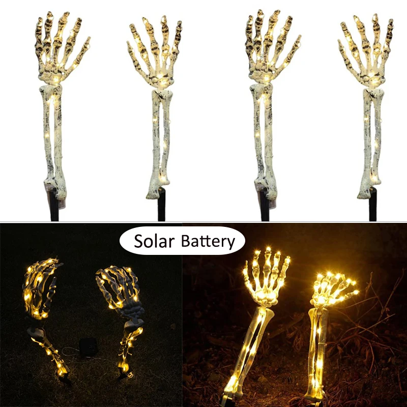 2pcs Glowing Skeleton Arm Lamp Solar/battery Power 40led Plastic Creating Terror Atmosphere for Outdoor Halloween Party Ornament images - 6