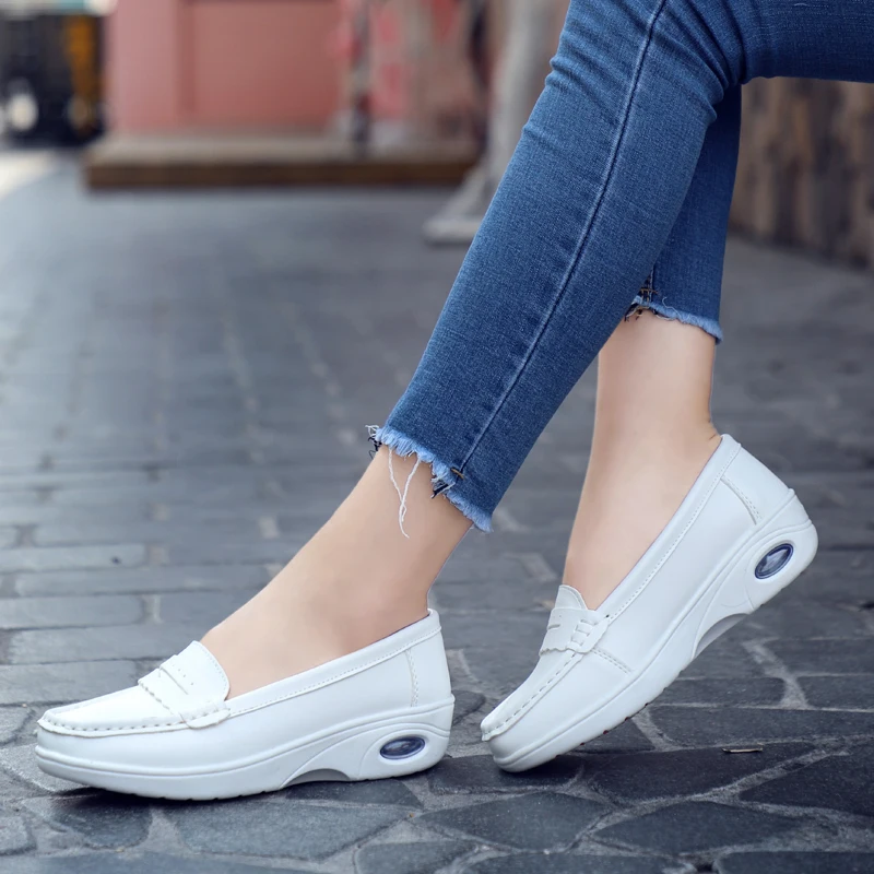

Women's Shoes New Women's Genuine Leather Sneakers Platform Shoes Wedges White Lady Casual Flats Comfortable Mother Shoes
