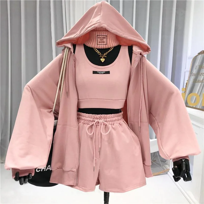 

Spring Summer Women Three Piece Sets 2023 Fashion Korean Style Chic Sporty Clothing Casual Sport Outfit Top Shorts Jacket Y2K