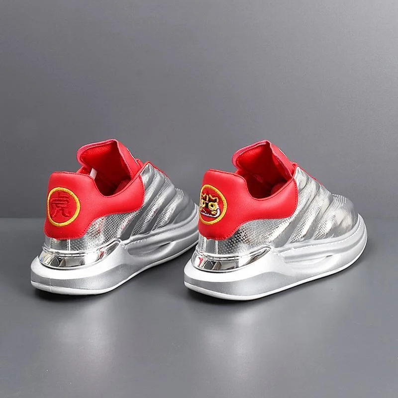 

Высококачественная Мужская обувь для европейских станций, Весенняя модная Серебристая обувь с вышивкой, высокая Спортивная повседневная Т...