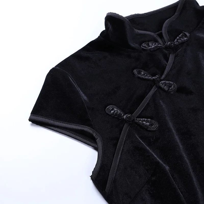 Женское вельветовое платье в китайском стиле