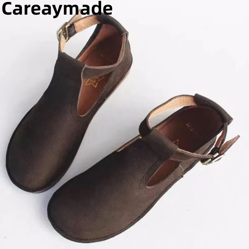 Careaymade-Retro of literature and art first-class leather shoes,all-leather pure hand-made casual women's single shoes,sandals