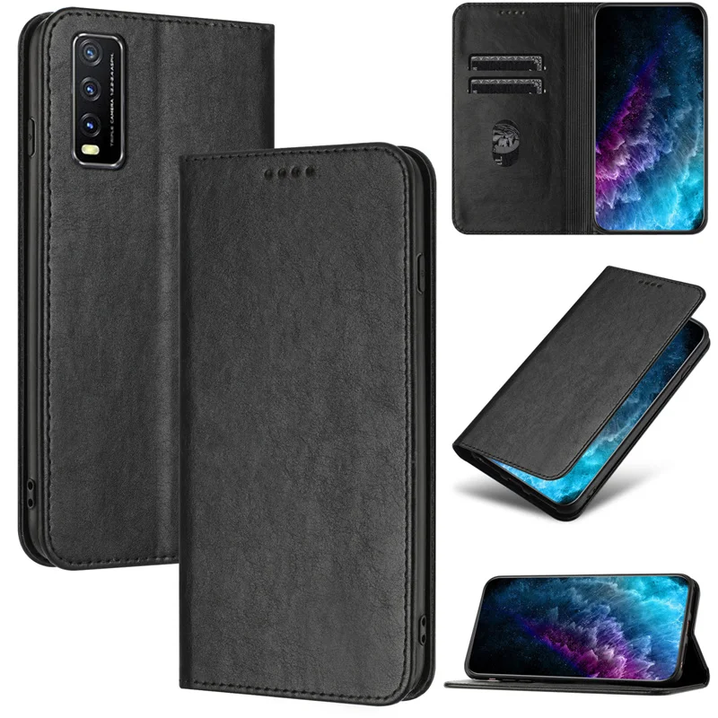 For Vivo Y20 Y20i Case for Vivo iQOO7 iQOO U1X Z3 V21 V21E S10 Pro Y70S Y51 Y72 Y31 Case Magnetic Anti-theft brush Wallet Flip