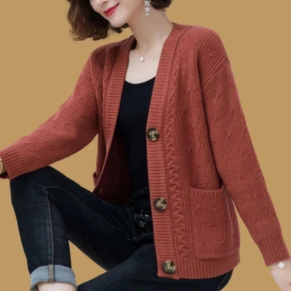 

Vintage Cropped Cardigan Mother Wear Knitted Cardigan Short Coat Winter Autumn Women's Jacket Ladies Sweater Loose Wear