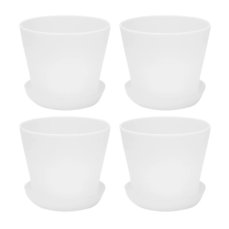 

4X Plastic Plant Flower Pot Planter With Saucer Tray Round Gloss Home Garden Decor, White Upper Caliber -, 10Cm