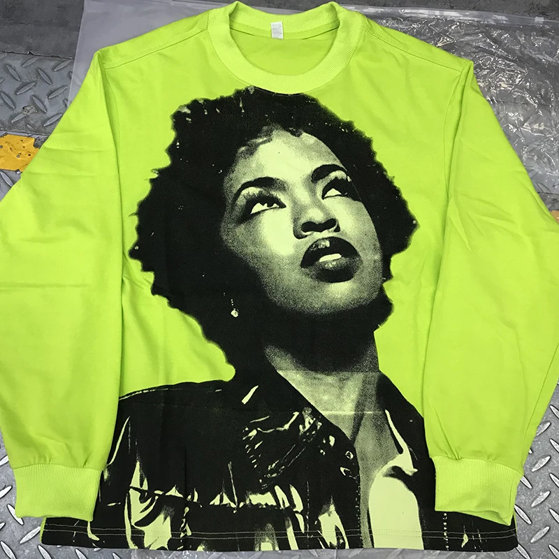 

E BOY Character Print Long Sleeve Summer Autumn Tshirts Mens High Street Crew Neck Cotton Tees Loose Casual Couple T-shirt