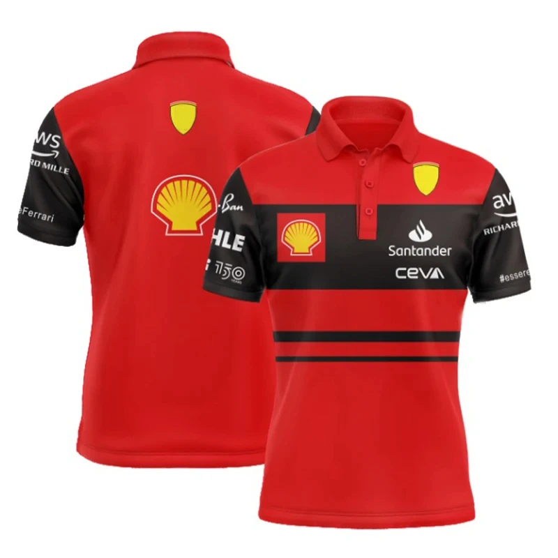 

Новинка 2023, рубашка-поло с пуговицами для спортивных автомобилей команды F1, красная, высококачественная, быстросохнущая, дышащая рубашка-поло