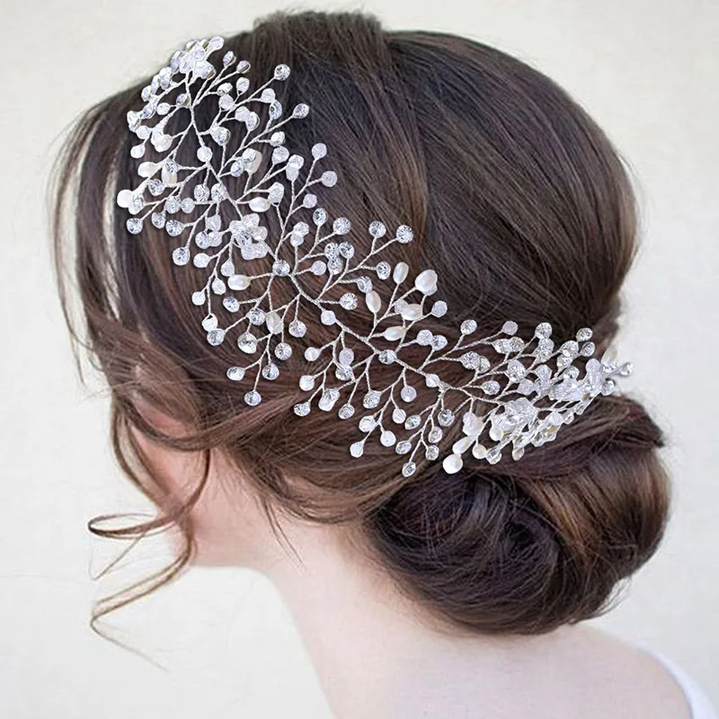 

Wedding Headbands for Bride Flower Pearls Hair Accessories For Women Headpieces Bridal Tiara Crystal Headband Rhinestone Crown