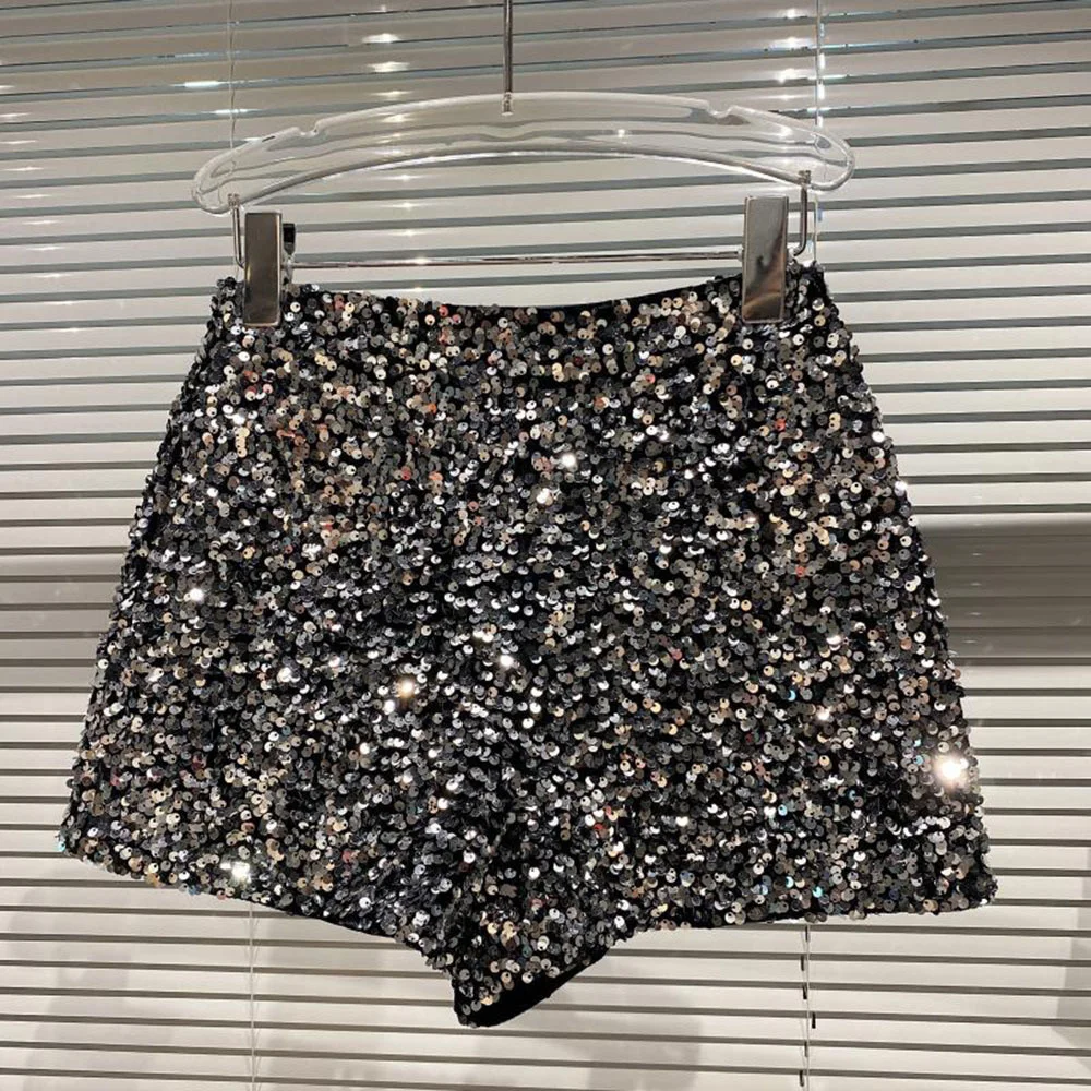 

2023Casual shorts, New Bling Sexy Women Sequin Shorts High Waist Zip Bodycon Shorts Feminino Skinny Party Club Shorts