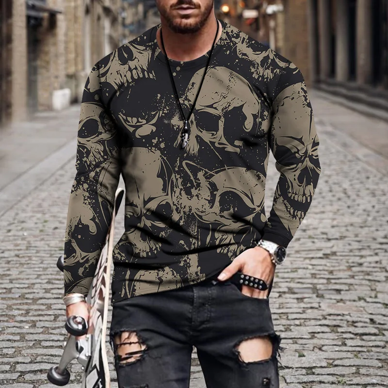 

Fashion Cool Skulls 3d Digital Printing Long Sleeve T-shirts for Men 2022 Autumn New Casual O Neck Men's Tees XXS-6XL Clothes