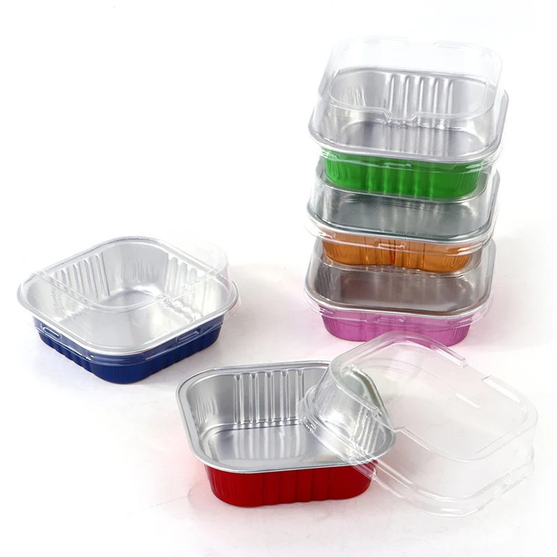 

10Pcs Aluminum Foil Baking Cup With Lids Cake Cup Disposable Oval-Shaped Aluminum Foil Cake Baking Cup Mold With Lid Baking Tool