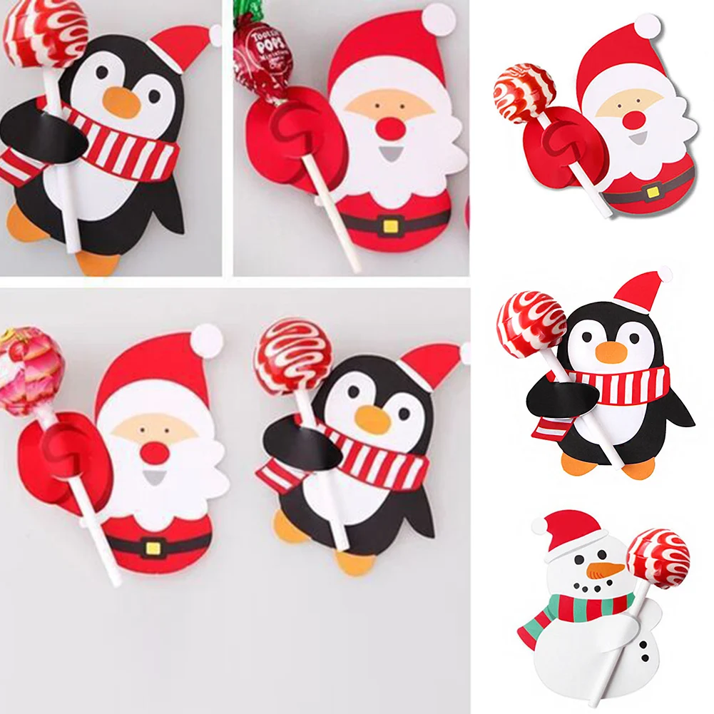 

50Pcs Christmas Decorations Santa Claus Snowman Lollipop Paper Cards Candy Kid Gifts Packaging Decor for Home Xmas Party Supply