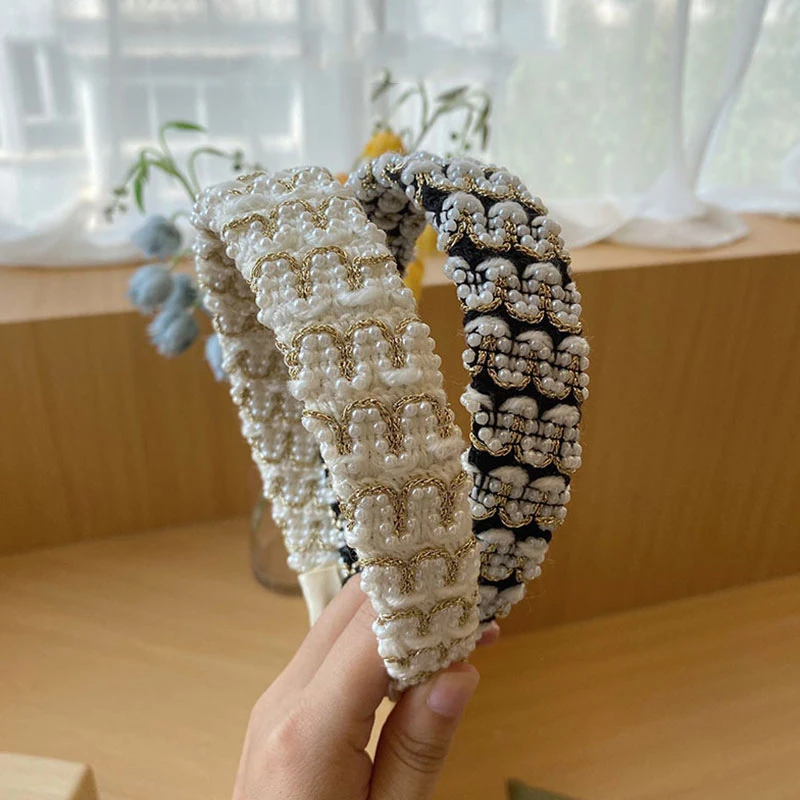 

Winter Pearl Wool Wide Brim Headband Fashion Hair Accessories Women's Woven Face Wash Hairband Boutique Cute Hair Hoop Headwear