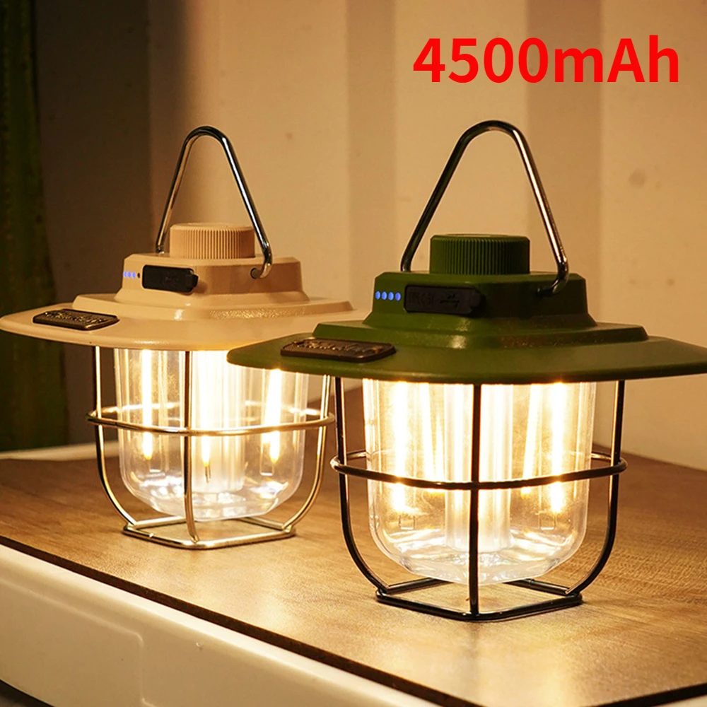 

Retro Metal Hanging Lanterns 4500mAh Battery Camping Light LED Camp Lantern Rechargeable Lightweight Tent Light for Outdoor