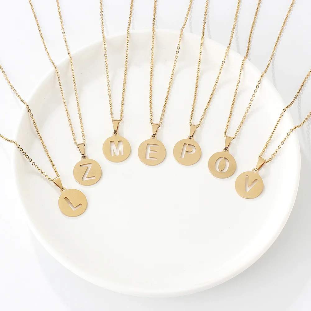 

2021 new Necklace 26 English letters hollowed out pendant trend stainless steel clavicle chain