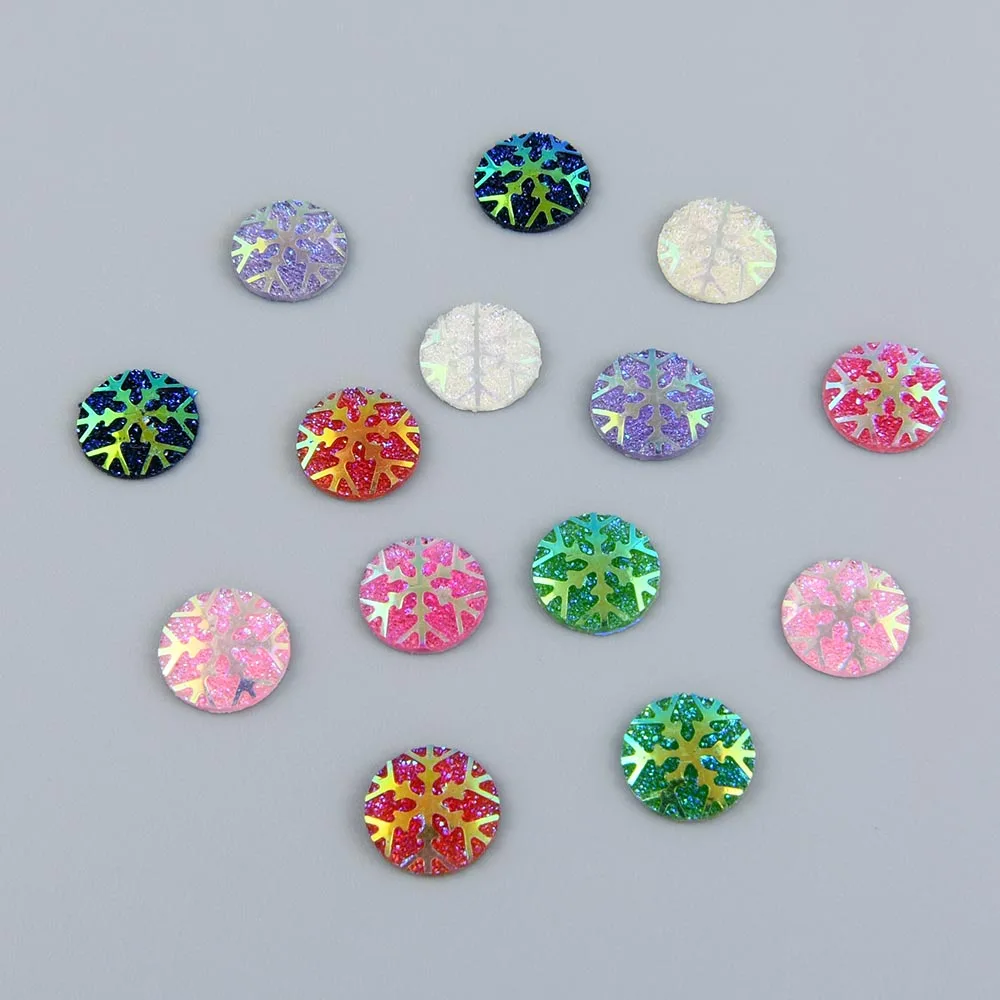 

80pcs 12mm Round AB Flatback Snowflake Resin Rhinestone Beads No Hole DIY Craft Scrapbooking Phone Shell Decor Bags Handmade Art