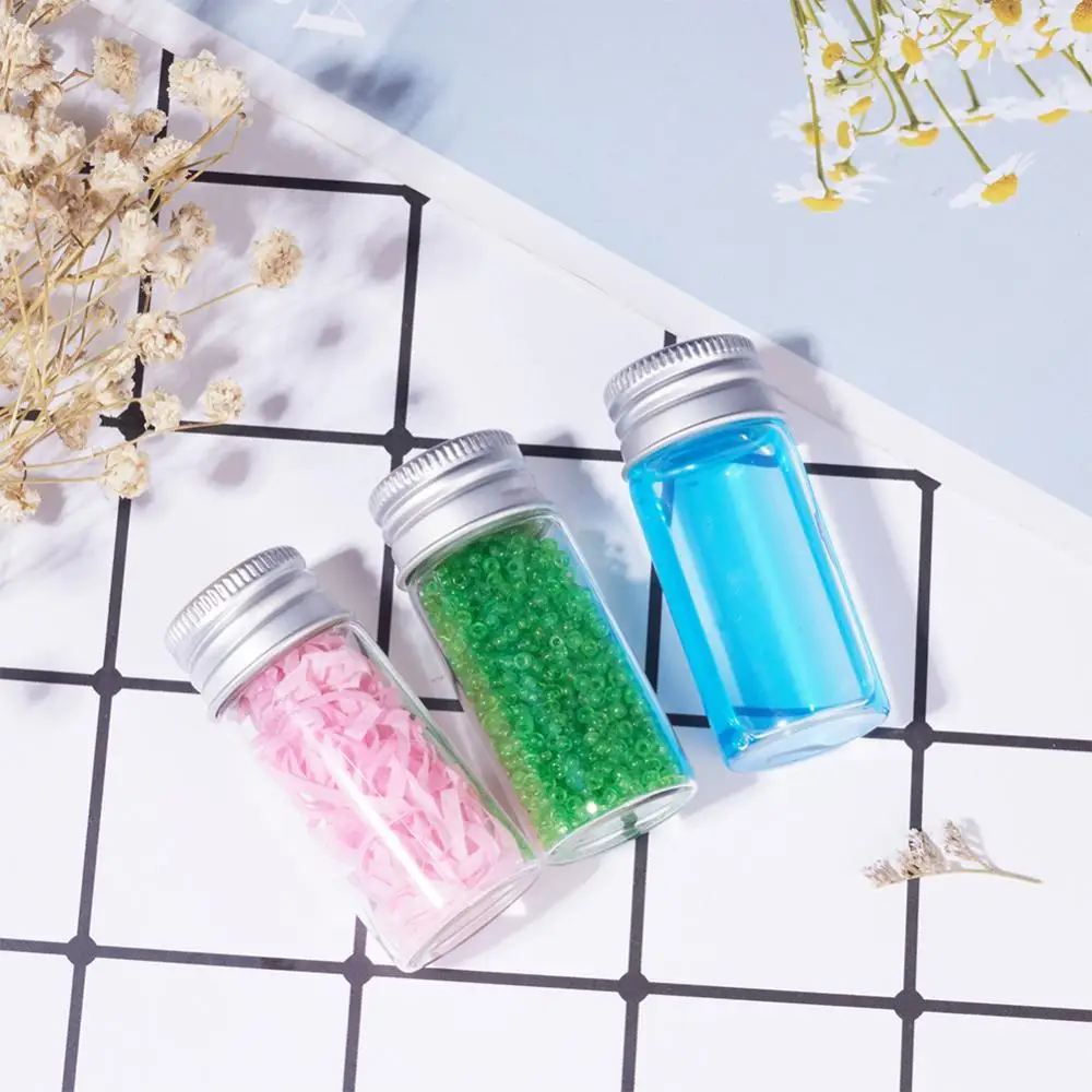 20pcs Mini Clear Glass Bottles 10ml Empty Jars with Screw Aluminum Cap for Spice Beads Craft Parts Storage Vials Jewelry Display
