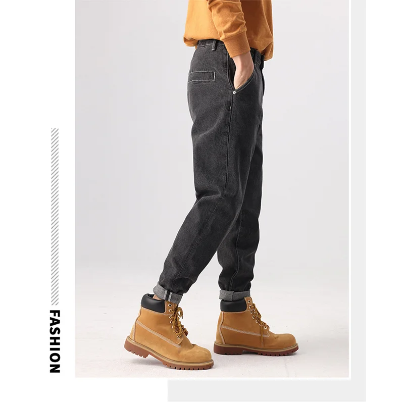 Men Clothing New Pattern American Vintage Temperament Black Jeans Recreational Straight Cylinder Loose Haren Pants Autumn Female