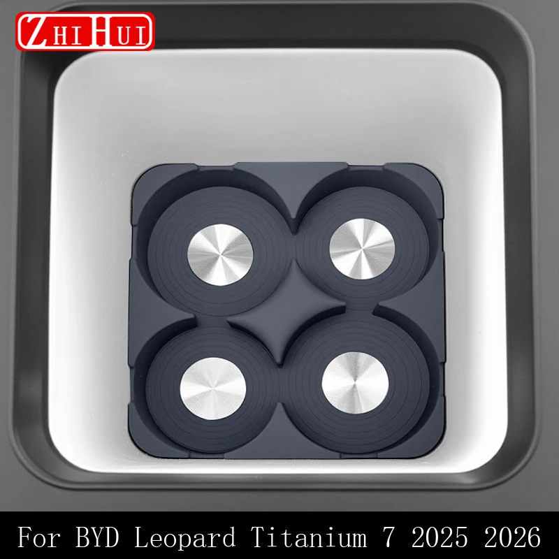 Фото Для BYD Leopard Titanium 7 2025 2026: Силиконовый коврик-подстаканник для автомобильного холодильника, держатель для напитков, подлокотник и противоскользящие аксессуары №5